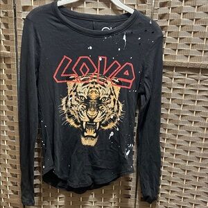 Chaser Black Long Sleeve Tee with Red 'LOVE' and Tiger Graphic
